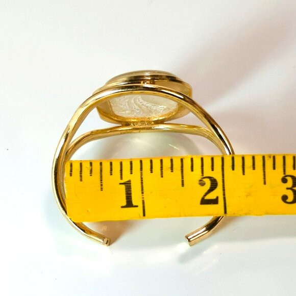 Vintage Whiting & Davis Unicorn Cuff Bracelet Gold Tone Intaglio Etched Jewelry - Picture 6 of 6